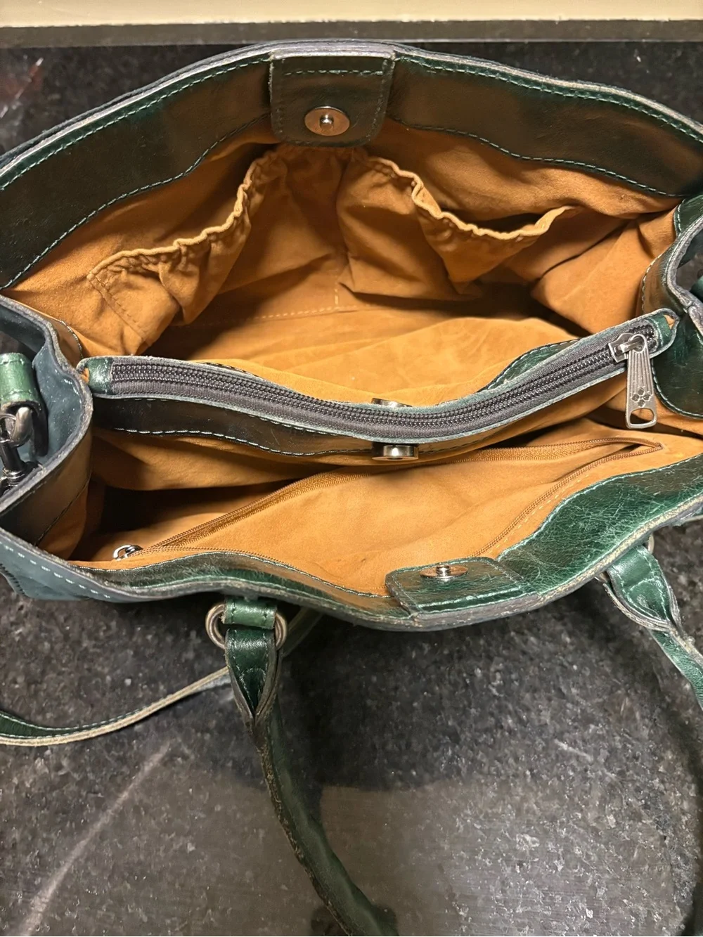 Patricia Nash Suede Leather Primrose Satchel handbag dark green